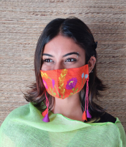Stay Safe Silk Rust Orange Collage Mask